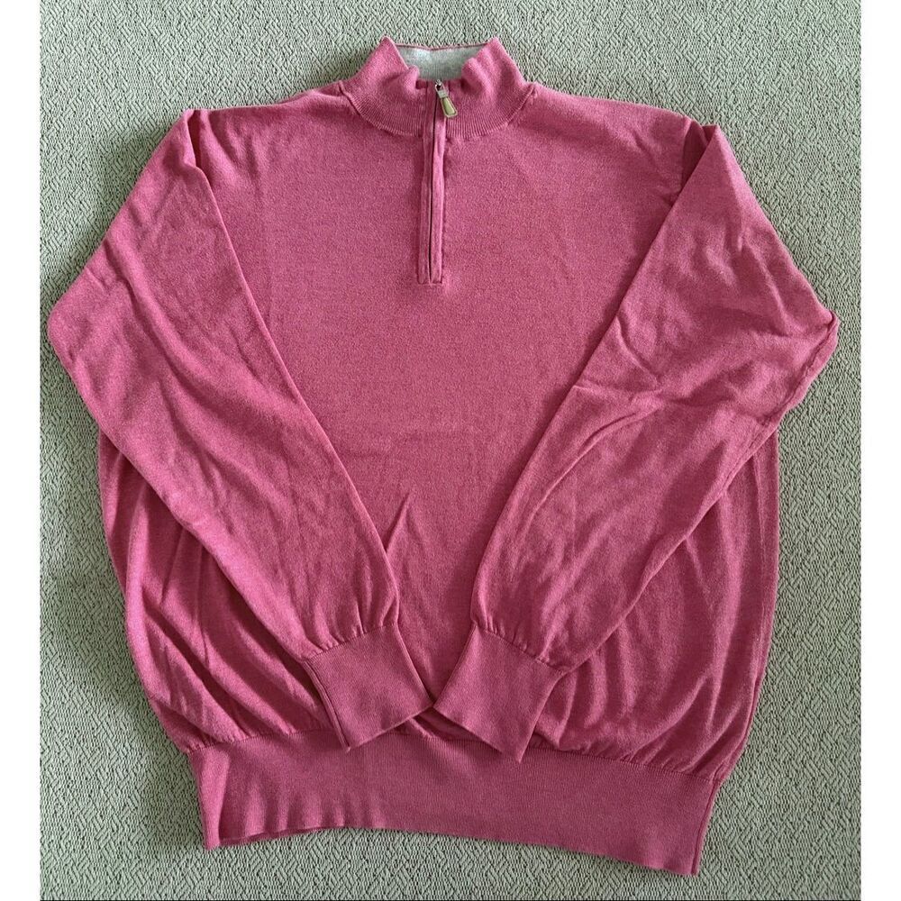 Peter Millar Crown Soft Cotton Silk Quarter Zip Sweater Pink Berry Men's M